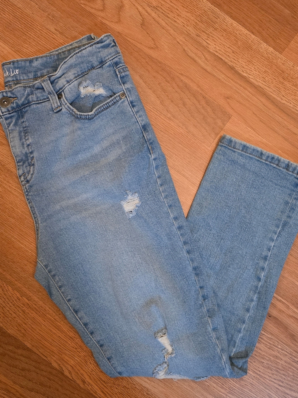 Style & Co. Light Blue Distressed Straight-Leg Girlfriend Jeans